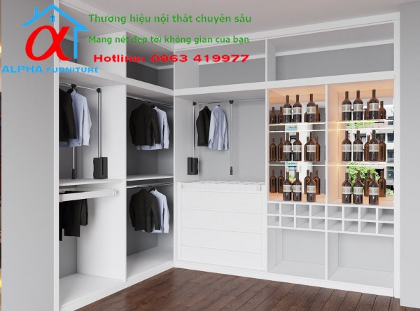 Công trình tủ áo, tủ rượu trắng gỗ công nghiệp nhà anh Dũng Royal City