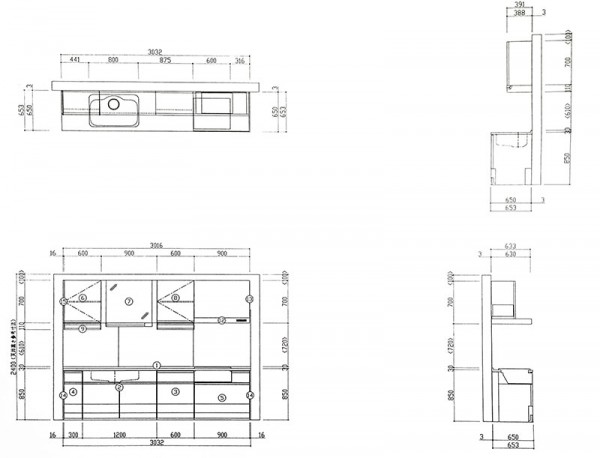 KÍCH THƯỚC TIÊU CHUẨN 1 BỘ TỦ BẾP